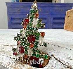 Vintage WEISS 5 Five Candle Rhinestone Christmas Tree Brooch EUC #32