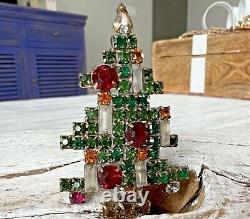 Vintage WEISS 5 Five Candle Rhinestone Christmas Tree Brooch EUC #32