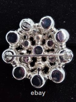Vintage WEISS Clear Rhinestone Round Layered Brooch Pin