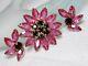 Vintage WEISS Pink & Garnet Red Rhinestone Clip Earrings & Brooch Demi Set