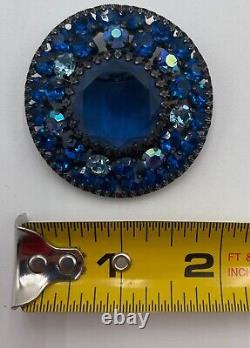 Vintage WEISS Signed 3 Shades of Blue Domed Round Rhinestone Brooch Pin 2