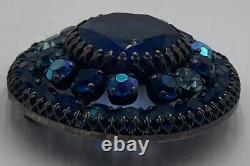 Vintage WEISS Signed 3 Shades of Blue Domed Round Rhinestone Brooch Pin 2