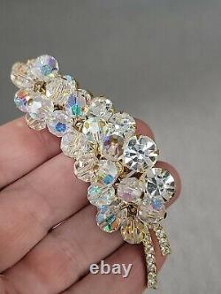 Vintage WOW Juliana Leaf Pin Brooch AB Cluster Beads Rhinestones Clear 3 1/4