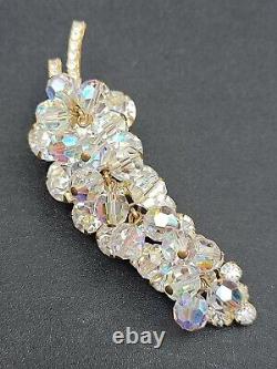 Vintage WOW Juliana Leaf Pin Brooch AB Cluster Beads Rhinestones Clear 3 1/4