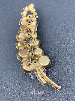 Vintage WOW Juliana Leaf Pin Brooch AB Cluster Beads Rhinestones Clear 3 1/4