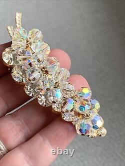 Vintage WOW Juliana Leaf Pin Brooch AB Cluster Beads Rhinestones Clear 3 1/4