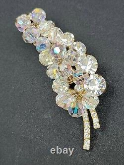 Vintage WOW Juliana Leaf Pin Brooch AB Cluster Beads Rhinestones Clear 3 1/4