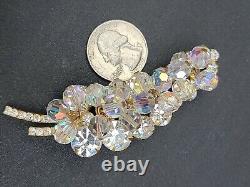 Vintage WOW Juliana Leaf Pin Brooch AB Cluster Beads Rhinestones Clear 3 1/4