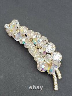 Vintage WOW Juliana Leaf Pin Brooch AB Cluster Beads Rhinestones Clear 3 1/4