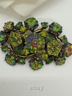 Vintage Watermelon Margarita Rivoli Rhinestone Flower Brooch Pin