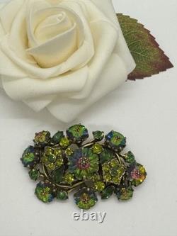 Vintage Watermelon Margarita Rivoli Rhinestone Flower Brooch Pin