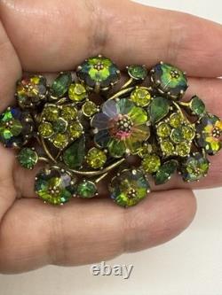 Vintage Watermelon Margarita Rivoli Rhinestone Flower Brooch Pin