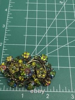 Vintage Watermelon Margarita Rivoli Rhinestone Flower Brooch Pin