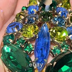 Vintage Weiss 4 Green & Blue Rhinestone Tulip Flower Brooch MCM 1950s 25g