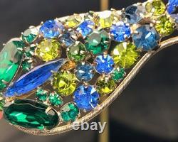 Vintage Weiss 4 Green & Blue Rhinestone Tulip Flower Brooch MCM 1950s 25g