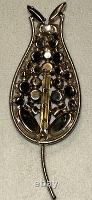 Vintage Weiss 4 Green & Blue Rhinestone Tulip Flower Brooch MCM 1950s 25g