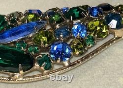 Vintage Weiss 4 Green & Blue Rhinestone Tulip Flower Brooch MCM 1950s 25g