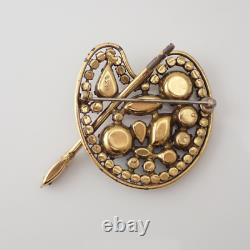 Vintage Weiss Artist Painters Palette Rhinestone Cabochon Gold Tone Pin Brooch