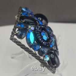 Vintage Weiss Brooch Blue Rhinestone AB Square Statement Pin 1.75in