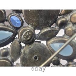 Vintage Weiss Brooch Blue Rhinestone AB Square Statement Pin 1.75in