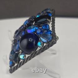 Vintage Weiss Brooch Blue Rhinestone AB Square Statement Pin 1.75in
