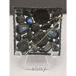 Vintage Weiss Brooch Blue Rhinestone AB Square Statement Pin 1.75in