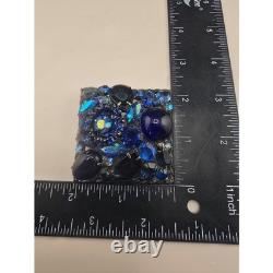 Vintage Weiss Brooch Blue Rhinestone AB Square Statement Pin 1.75in