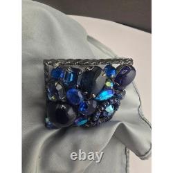 Vintage Weiss Brooch Blue Rhinestone AB Square Statement Pin 1.75in