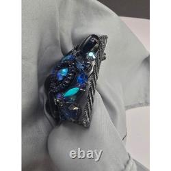 Vintage Weiss Brooch Blue Rhinestone AB Square Statement Pin 1.75in