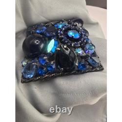 Vintage Weiss Brooch Blue Rhinestone AB Square Statement Pin 1.75in