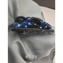 Vintage Weiss Brooch Blue Rhinestone AB Square Statement Pin 1.75in