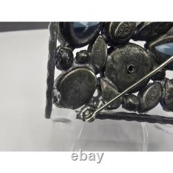 Vintage Weiss Brooch Blue Rhinestone AB Square Statement Pin 1.75in