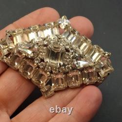 Vintage Weiss Clear Rhinestone Brooch Pin Emerald Cut Marquise Costume Jewelry
