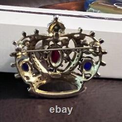 Vintage Weiss Crown Brooch With Faux Pearls Cabochons & Rhinestones 2 by 1-3/4