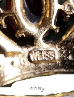 Vintage Weiss Crown Brooch With Faux Pearls Cabochons & Rhinestones 2 by 1-3/4