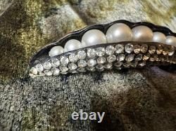 Vintage Weiss Pea Pod Brooch Rhinestones and Faux Pearls Signed