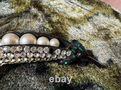 Vintage Weiss Pea Pod Brooch Rhinestones and Faux Pearls Signed