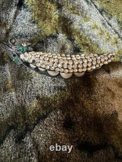 Vintage Weiss Pea Pod Brooch Rhinestones and Faux Pearls Signed