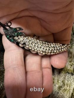 Vintage Weiss Pea Pod Brooch Rhinestones and Faux Pearls Signed