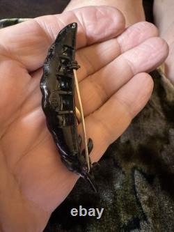 Vintage Weiss Pea Pod Brooch Rhinestones and Faux Pearls Signed
