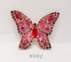 Vintage Weiss Pink Purple Red Rhinestone Butterfly Brooch Signed Weiss 2×2.25