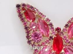 Vintage Weiss Pink Purple Red Rhinestone Butterfly Brooch Signed Weiss 2×2.25