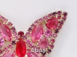 Vintage Weiss Pink Purple Red Rhinestone Butterfly Brooch Signed Weiss 2×2.25
