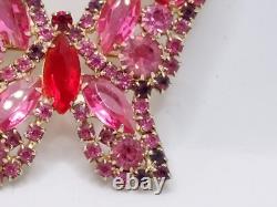 Vintage Weiss Pink Purple Red Rhinestone Butterfly Brooch Signed Weiss 2×2.25