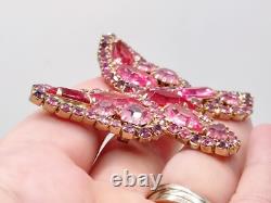 Vintage Weiss Pink Purple Red Rhinestone Butterfly Brooch Signed Weiss 2×2.25
