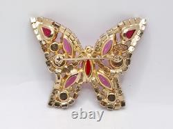 Vintage Weiss Pink Purple Red Rhinestone Butterfly Brooch Signed Weiss 2×2.25