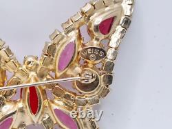 Vintage Weiss Pink Purple Red Rhinestone Butterfly Brooch Signed Weiss 2×2.25