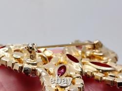 Vintage Weiss Pink Purple Red Rhinestone Butterfly Brooch Signed Weiss 2×2.25