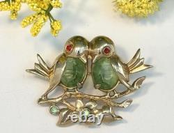 Vintage Weiss Rare Gold Tone Two Love Birds On A Branch Brooch Pin 1.9 Long EC