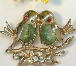 Vintage Weiss Rare Gold Tone Two Love Birds On A Branch Brooch Pin 1.9 Long EC